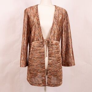 Chico's Earth Tones Front Tie Cardigan/Overshirt, Woven, 100% Polyester, Size 2